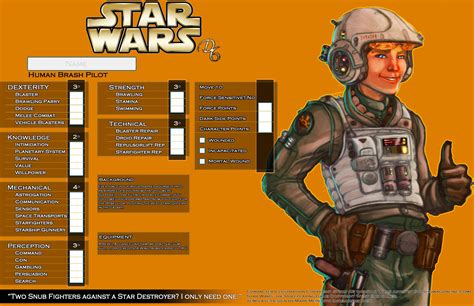 Several years ago gamer Craig Griswold came up with some conversions of that game to other sf universes, like Doctor Who and Star Trek. . Star wars d6 character generator